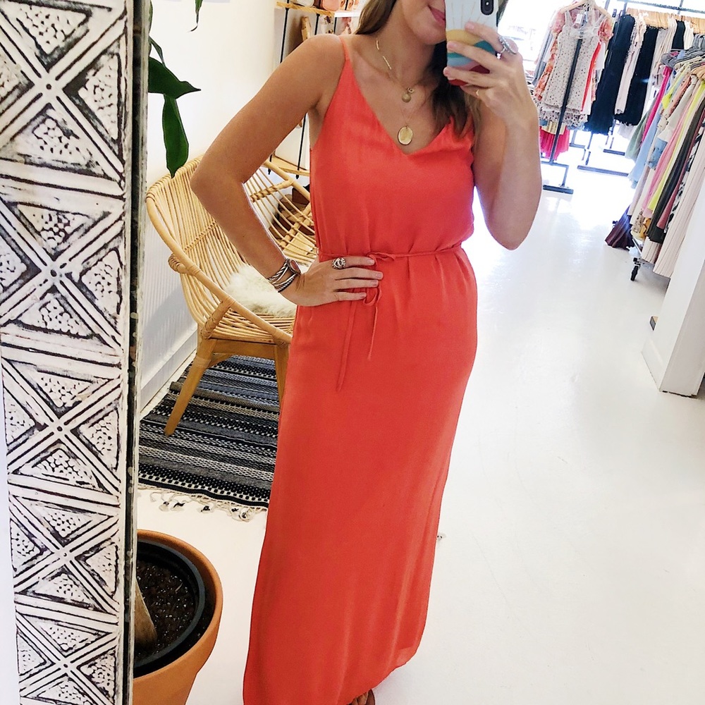 Joie Coral Silk Maxi Slip Dress